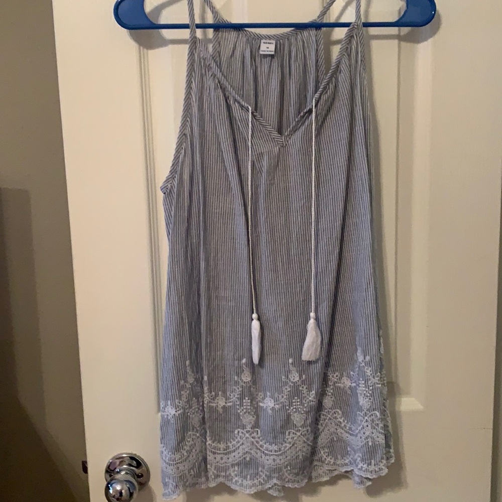 Navy/white lace tank with tassels